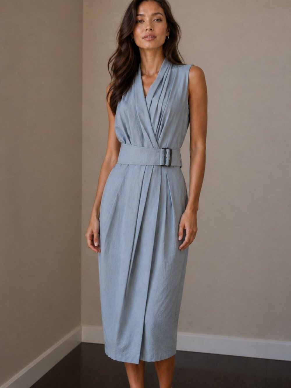 Brunello Cucinelli Wrap Dress Belt Monili Slate Blue Size X-Small New Tag $1995